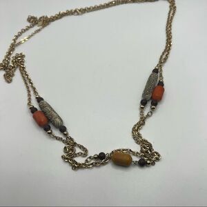 Sarah Coventry Gold Extra Long Chain Link Necklace With Clay & Wood Bead Accents
